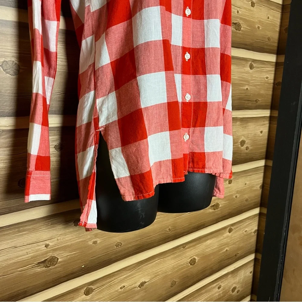 5/$25 Old navy girl long sleeve bottoms down‎ red white plaid shirt size 14 XL